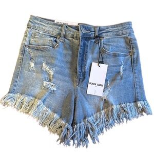 NWT Black Label High Rise Distressed Jean Shorts, Light blue, M